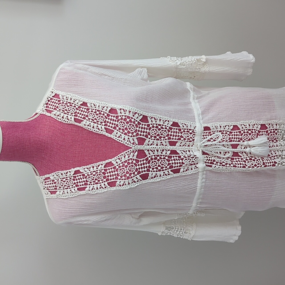 Blue Island Cotton Gauze Beach Cover Up White size Large - Picture 2 of 8